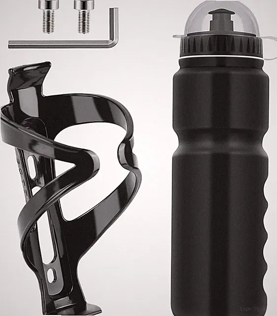 Bike Water Bottle Cage with BPA-Free 800ml/28oz Bike Bottle, Black Gloss Strong