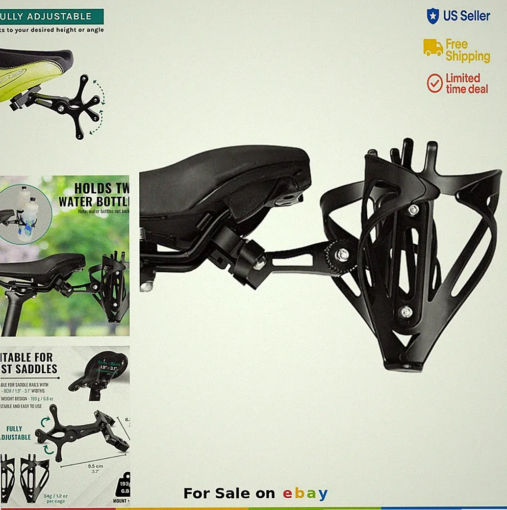 Double Water Bottle Cage Mount Adjustable Alloy Black for Cycling Triathlon